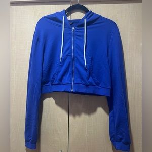 Cropped blue zip up sweater